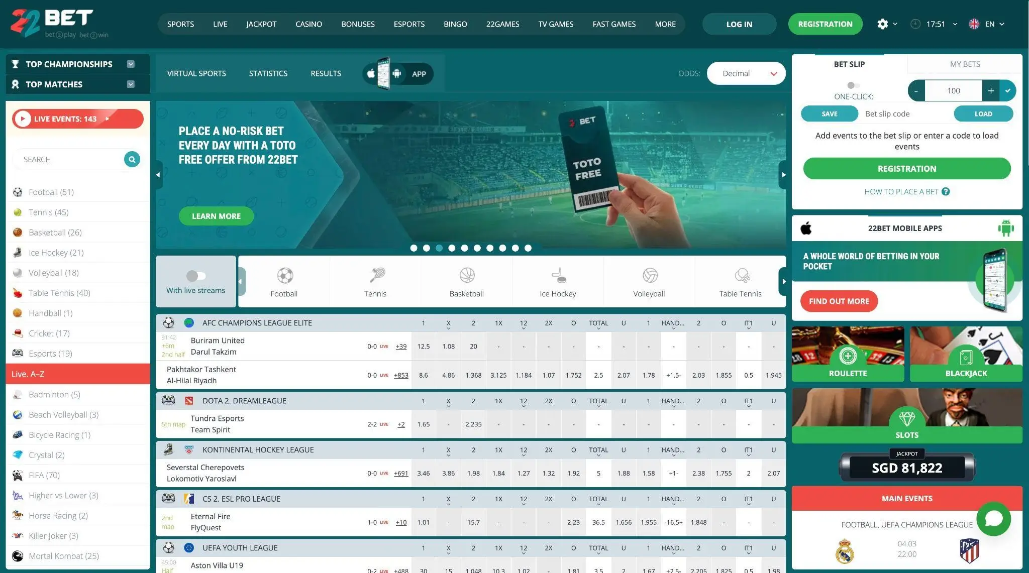 22bet Sports Betting