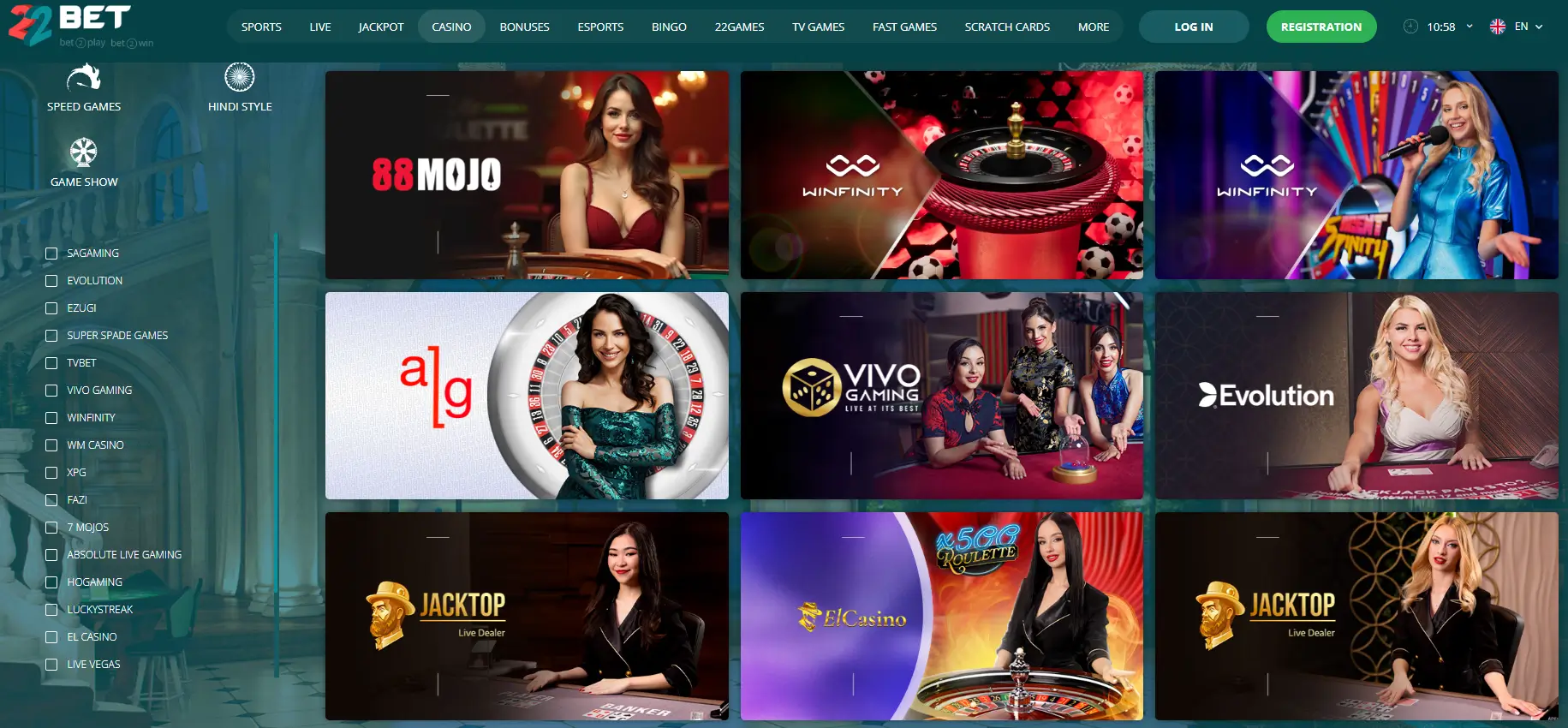 22bet live casino